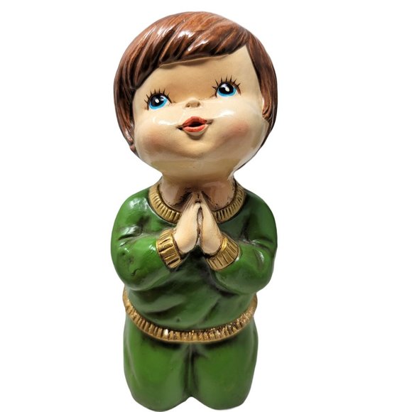 Vintage Hand Painted Paper Mache Star Made In Japan Praying Child
